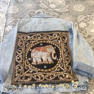 Boho Elephant Embroidered Denim Jacket